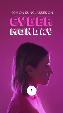 Modèle de visuel Vente du Cyber Monday avec une femme portant des lunettes de soleil élégantes - Instagram Video Story