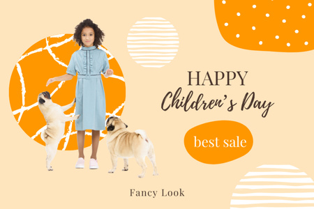 Children's Day Offer with Cute Girl with Dogs Postcard 4x6in Design Template