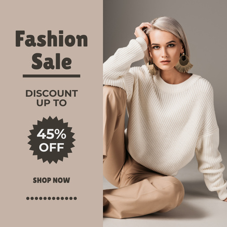 Fashion Sale Ad with Blonde in Fashionable Look Instagram Design Template