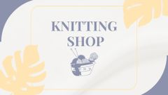 Knitting Shop Ad with Leaves and Yarn in Basket