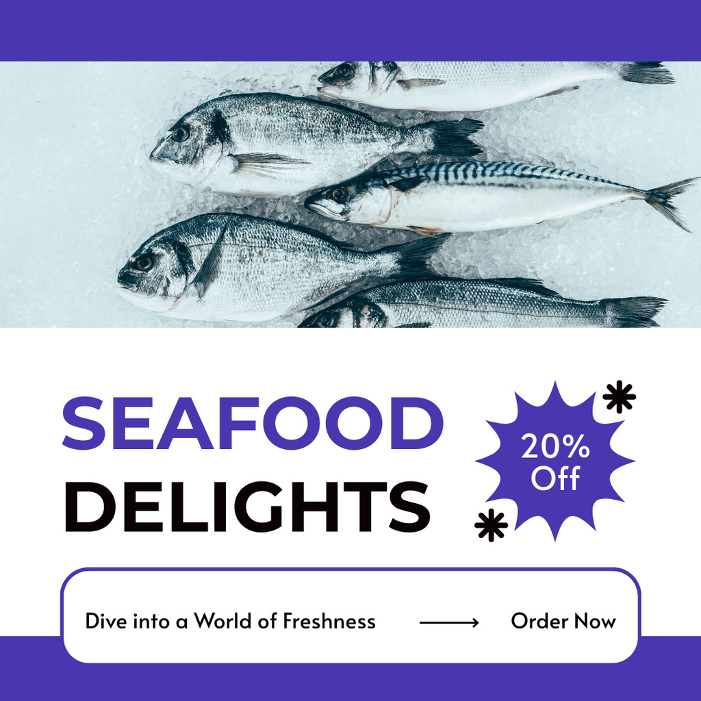 Offer of Discount with Sketch of Fish Instagram Design Template