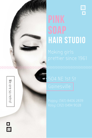 Hair Studio Offer with Attractive Woman Pinterest Design Template