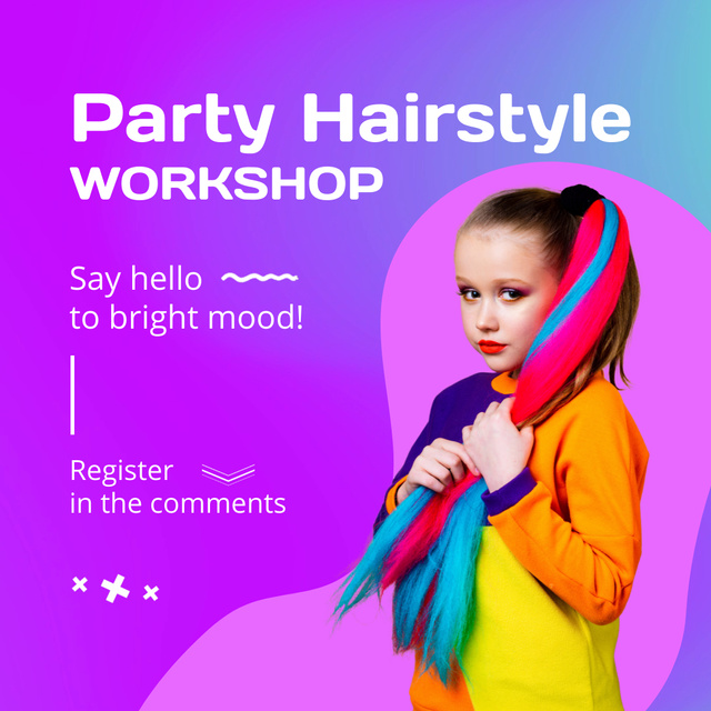 Party Hairstyle Workshop Announcement Animated Post Design Template