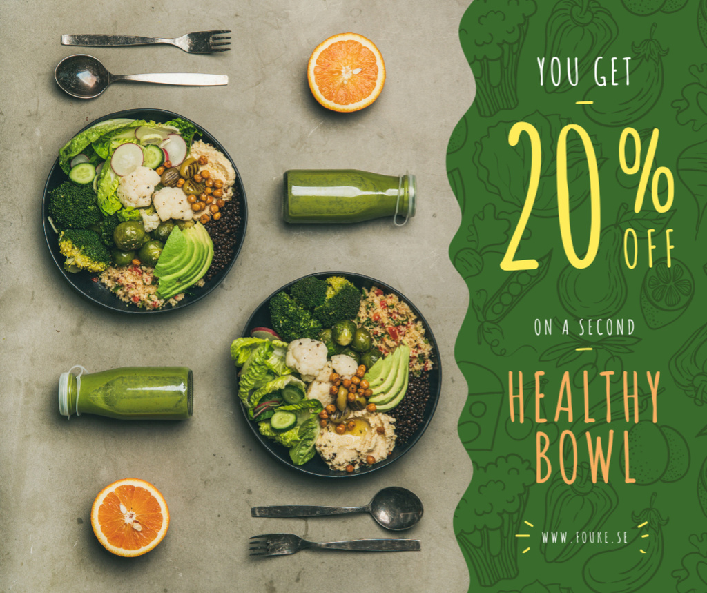 Healthy Food Offer with Vegetable Bowls Facebookデザインテンプレート