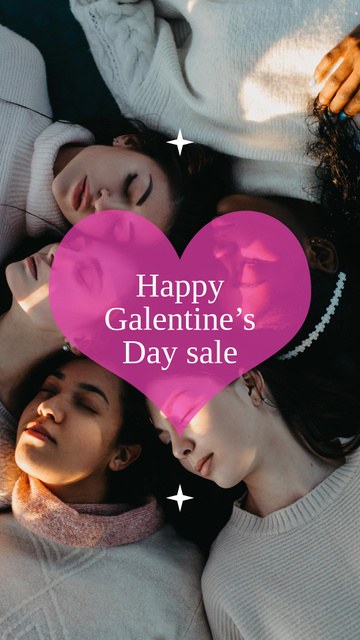 Designvorlage Sale Offer For Happy Galentine`s Day WIth Besties für Instagram Video Story