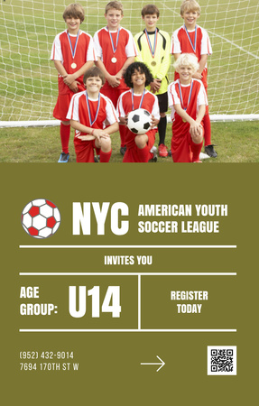 Soccer League for Young People Invitation 4.6x7.2in Design Template