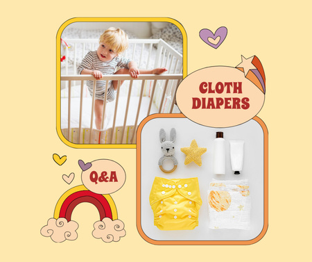 Template di design offerta di pannolini in tessuto con bambino carino in culla Facebook