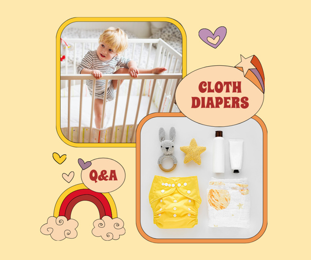 Plantilla de diseño de Cloth Diapers Sale Offer with Cute Kid in Cot Facebook 