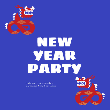 New Year Party Announcement with White Rabbits Instagram Design Template