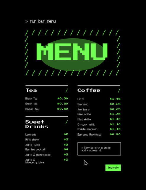 Food Menu Announcement on Black Menu 8.5x11in Design Template