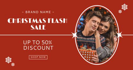 Couple in Love on Christmas Sale Red Facebook AD Design Template