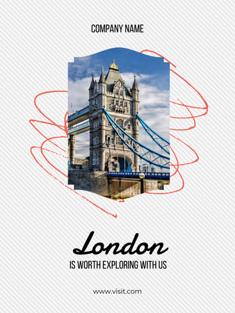 London Tour Offer with Famous Bridge Poster 36x48in Design Template