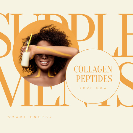 コラーゲンペプチドの広告付き栄養補助食品の提供 Instagramデザインテンプレート