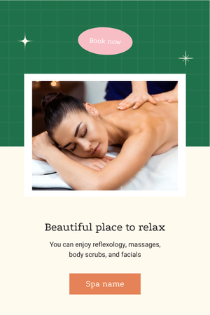 Spa Salon Ad with Massage Pinterest Tasarım Şablonu