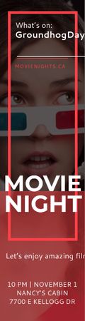Movie Night Event Woman in 3d Glasses Skyscraper Πρότυπο σχεδίασης