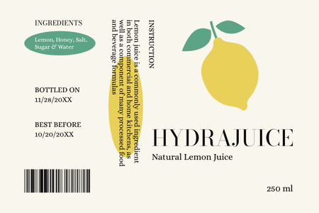 Natural Lemon Juice Drink Label Design Template
