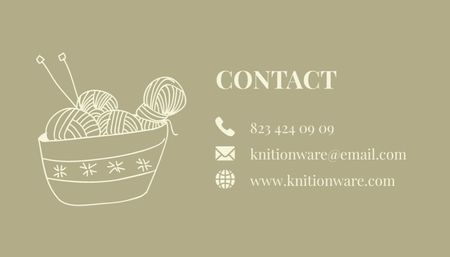 Knitting Shop Ad with Wool Ball and Heart Shape Business Card US Design Template