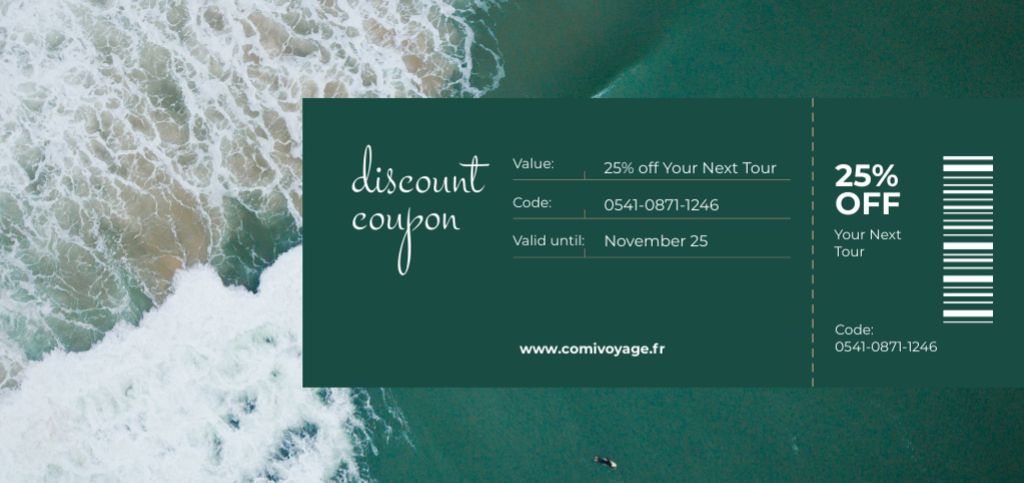 Template di design Discount Offer on Travel Tour with Seacoast Coupon Din Large