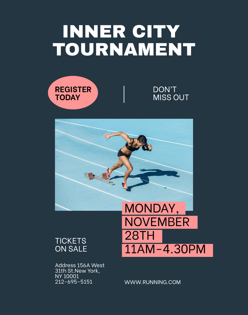 Running Tournament Announcement On Monday Poster 22x28in Design Template