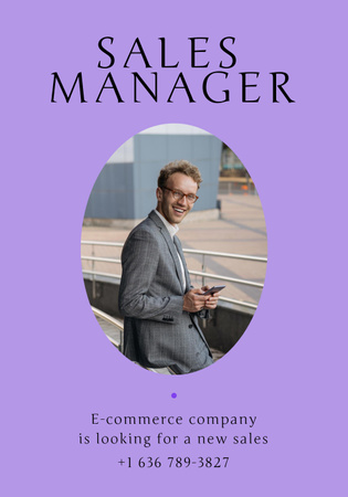 Sales Manager Vacancy ad with Confident Man Poster 28x40in Design Template
