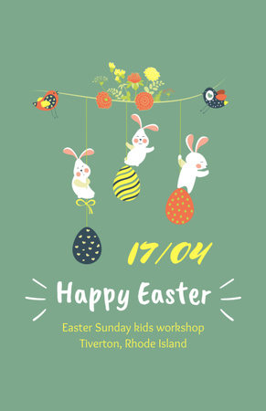 Easter Announcement with Funny Bunies and Painted Eggs Flyer 5.5x8.5in tervezősablon