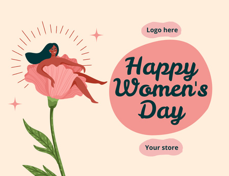 Naistenpäivän toivotukset naisen kukkasessa kanssa Thank You Card 5.5x4in Horizontal Design Template