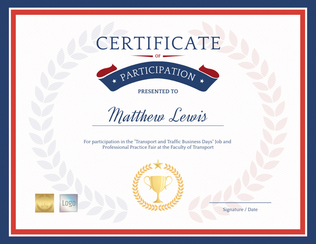 Award for Participation in Business Fair Certificate Design Template