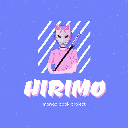 Manga Book Project Ad with Character Logo Design Template