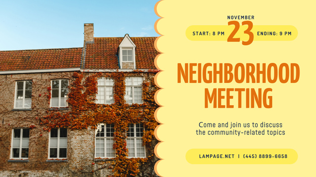 Neighborhood Meeting Announcement Old Building Facade FB event cover tervezősablon