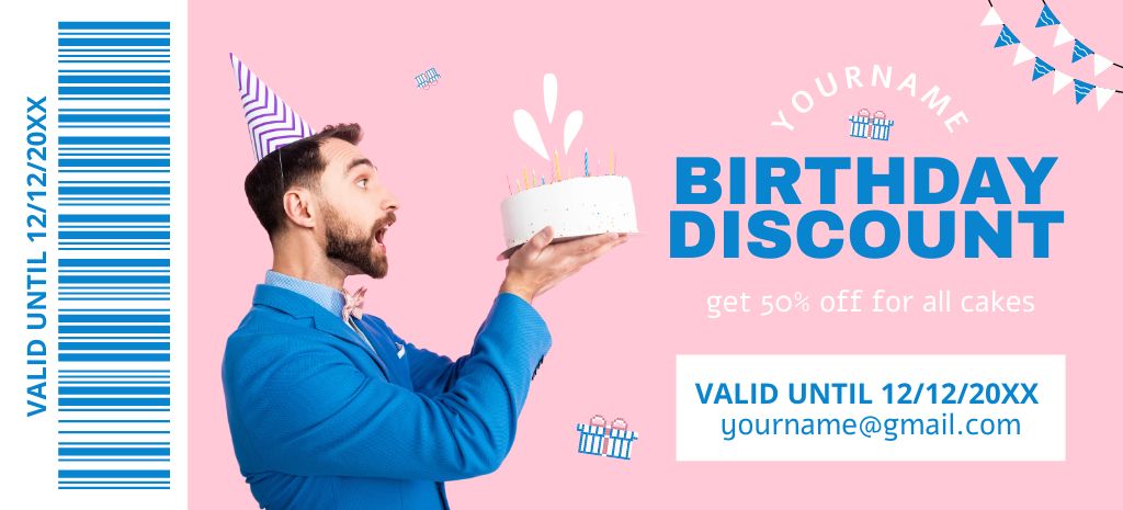 Discount on Cake for Birthday Party Coupon 3.75x8.25in – шаблон для дизайну