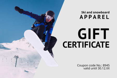 Template di design Offerta di vendita di abbigliamento da sci e snowboard Gift Certificate