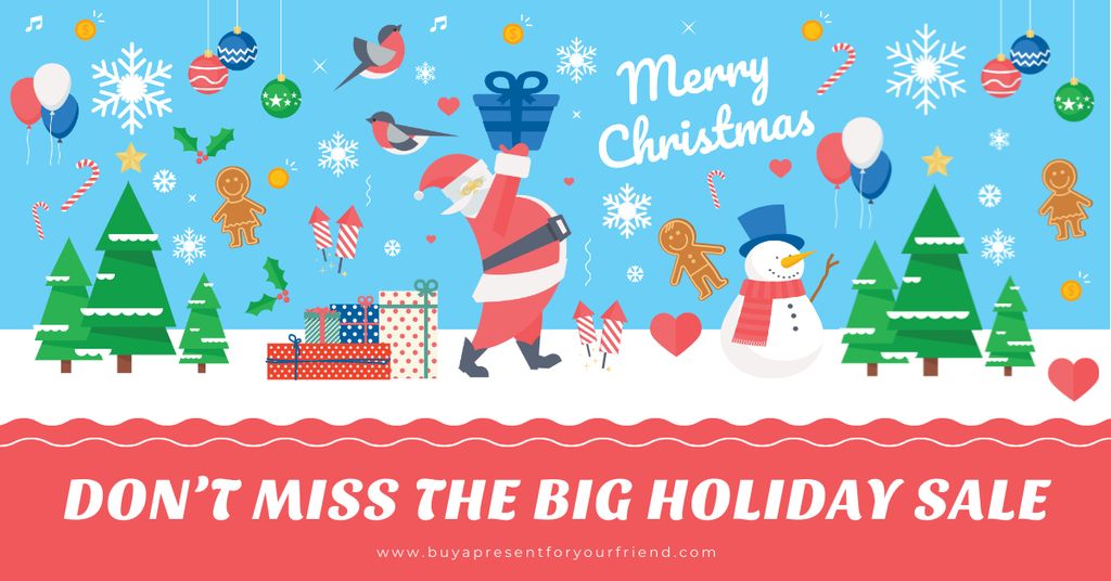 Christmas sale Offer with Santa holding Gift Facebook AD Design Template