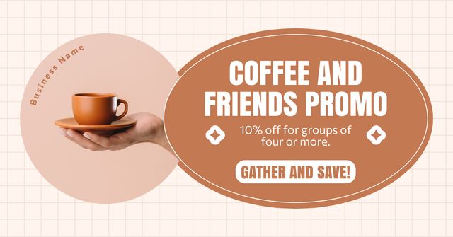 Discounts For Group Orders In Coffee Shop Facebook AD Design Template