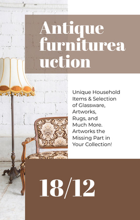 Antique Furniture Auction Vintage Wooden Pieces Invitation 4.6x7.2in Design Template