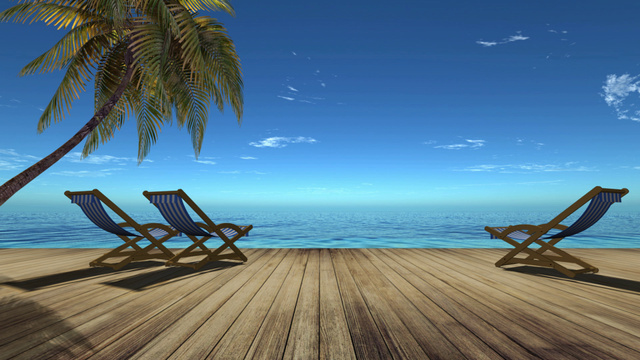 Plantilla de diseño de Wooden pier and Palm near the Sea Zoom Background 