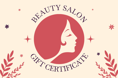 Beauty Salon Ad with Female  Silhouette Illustration Gift Certificate tervezősablon