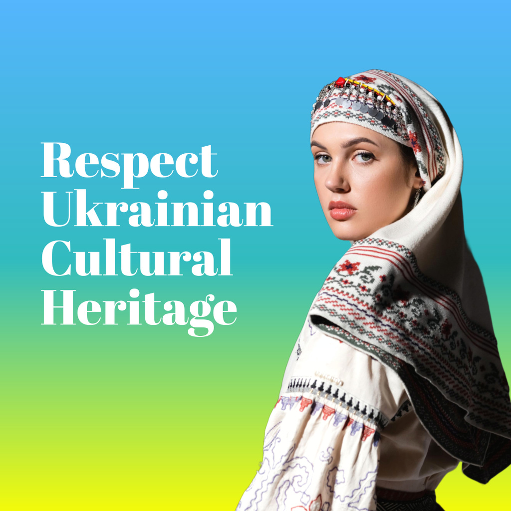 Young Woman in National Ukrainian Embroidery Clothes Instagram Tasarım Şablonu