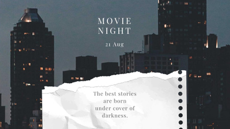 Movie Night Announcement with City Skyscrapers FB event cover Modelo de Design
