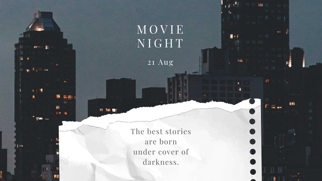 Movie Night Announcement with City Skyscrapers FB event cover Design Template