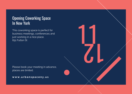 Template di design Coworking Opening Announcement in Blue Flyer A6 Horizontal