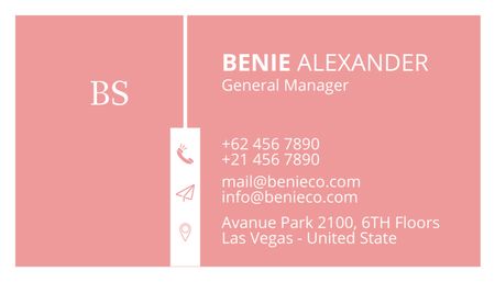 Platilla de diseño General Manager Contacts on Pink Business Card US