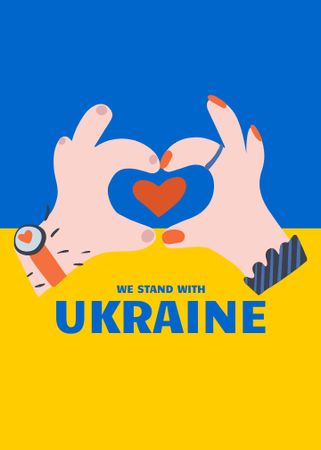 Hands holding Heart on Ukrainian Flag Flayer Design Template
