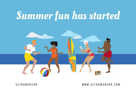 Plantilla de diseño de People having Fun on Beach Card 
