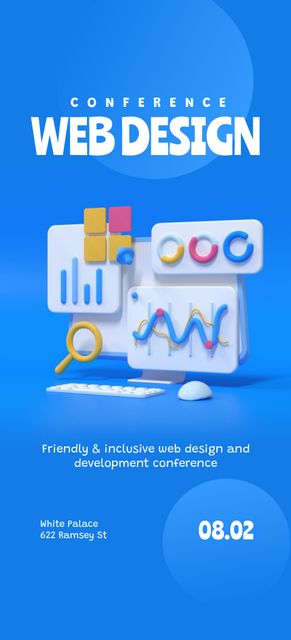 Web Design Conference Announcement with 3D Illustration Flyer 3.75x8.25in – шаблон для дизайну