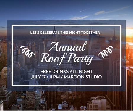 Invitation to Party on Roof with View of Night City Large Rectangle Design Template