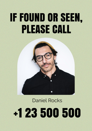 Announcement of Missing Person with Man in Glasses Poster 28x40in Design Template
