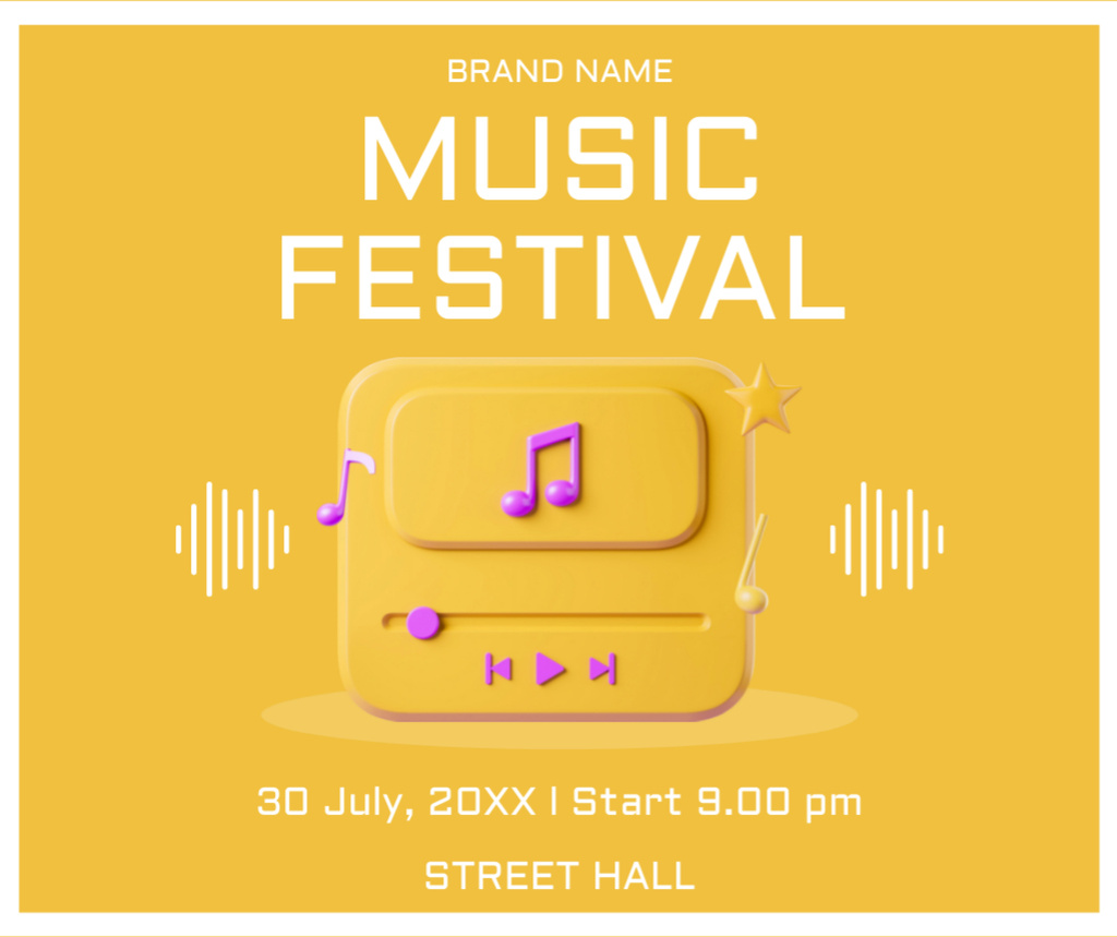 Music Festival Announcement on Yellow Facebook Design Template