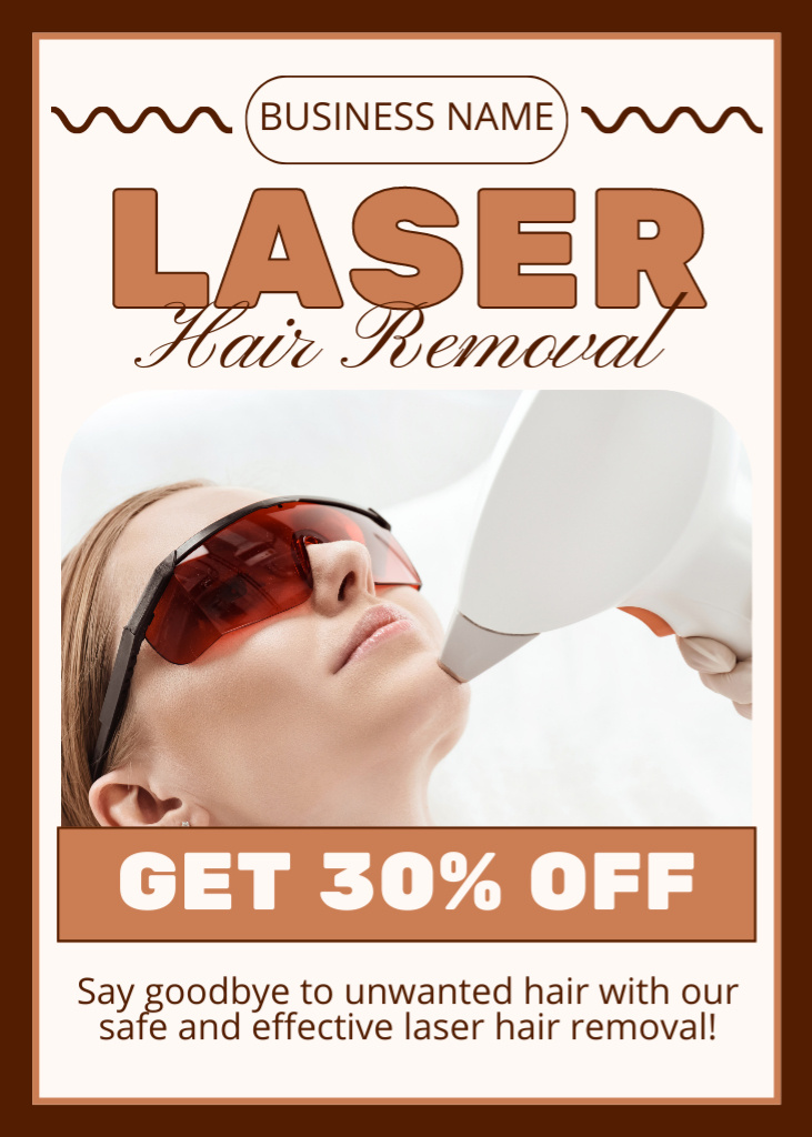 Plantilla de diseño de Facial Laser Hair Removal Discount on Beige Flayer 