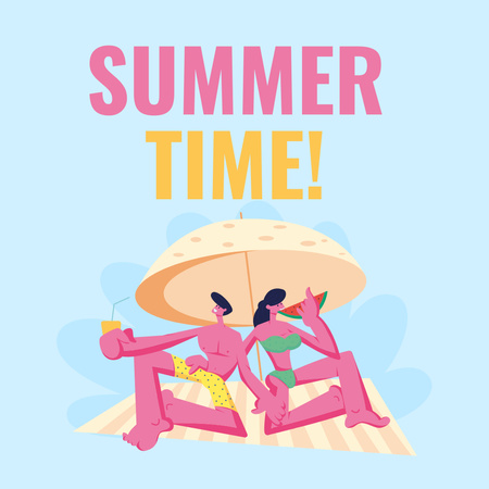 Modèle de visuel Heure d'été sur l'illustration de dessin animé de plage - Instagram