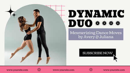 Designvorlage Anzeige eines Tanzkurses mit einem dynamischen Tanzpaar für Youtube Thumbnail